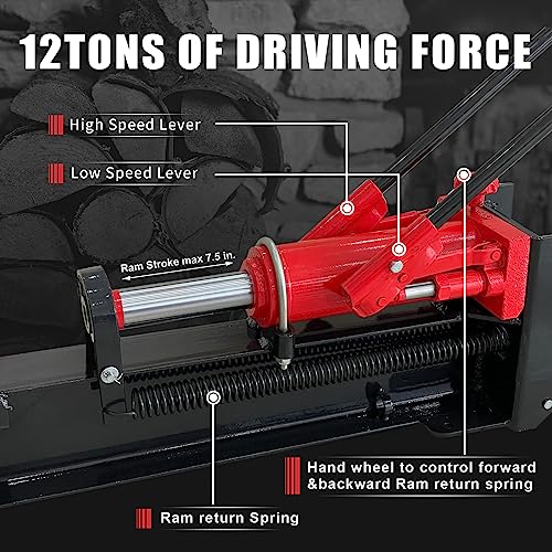 BIG RED ATGS012 Torin Hydraulic Log Splitter: Durable Manual Wood Splitter with Horizontal Full Steel Beam, Labor-saving Machine - Stable and Safe, BIG RED
