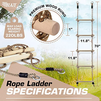 Wooden Climbing Rope Ladder for Kids - Kids Ninja Warrior Obstacle Course Accessories | Playset Rope Ladder for Swing Set Treehouse Bunkbed | Playground Ninja Obstacles Swing Rope Ladder - WoodArtSupply