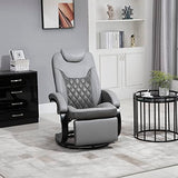 HOMCOM Faux Leather Manual Recliner, Adjustable Swivel Lounge Chair, Armchair with Footrest and Round Base for Living Room, Gray