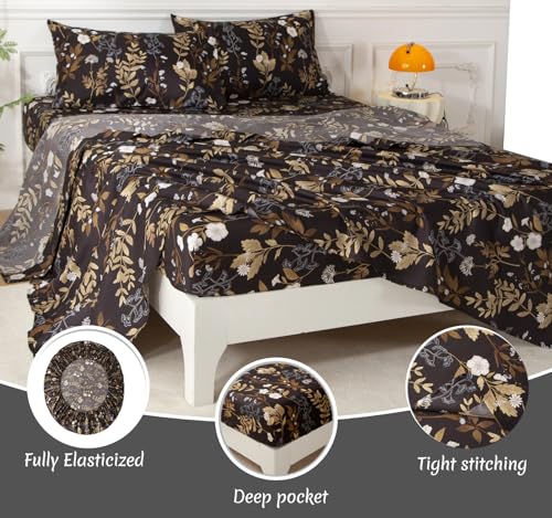 SDY 7PCS Dark Floral Comforter and Sheet Set Full Size, Black Flower Bedding Set for Girl/Women Gift Includes 1*Comforter,1* Flat Sheet, 1*Fitted Sheet,2*Pillowcases and 2*PillowcaseShams SDY