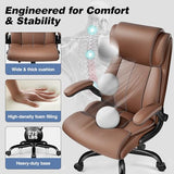 BESTFAIR Ergonomic Office Chair - Home Desk Computer Chair, Leather High Back Executive Chairs with Adjustable Lumbar Support & Flip-up Arms, Rocking Swivel Comfy, Brown BESTFAIR