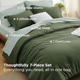 Bedsure Queen Comforter Set - 7 Pieces Olive Green Queen Bedding Set for All Seasons, Boho Contrasting Design Bed in a Bag with Comforter, Sheets, Pillowcases & Shams Bedsure