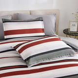 WONGS BEDDING Queen Comforter Set, 7 Pieces Comforter Set Queen, Red Bed in a Bag, Soft Micorfiber Striped Bedding Set with Comforter, Flat Sheet, Fitted Sheet, Pillow Shams, Pillowcase WONGS BEDDING
