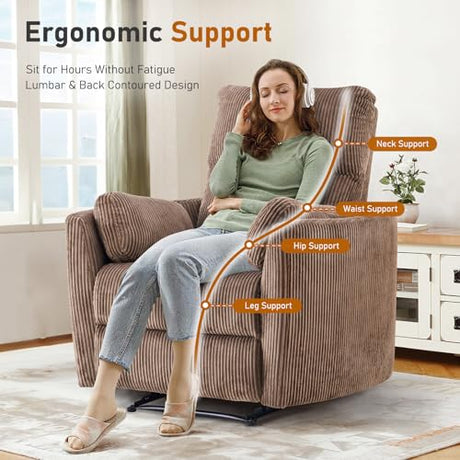 Furnimart Oversized Manual Recliner Chair for Adults, 30" Extra-Wide Corduroy Recliner with Chunky Cushion, High Back & Padded Armrests, Comfy Chair for Living Room, Bedroom, Home Heater(Brown) Furnimart