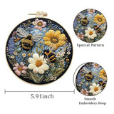 EOBTAIN 3 Pcs Bee Floral Embroidery Kit for Beginners,Yellow Flower Embroidery Kits for Adults, Wildflower Plant Embroidery Starter Kit with Pattern,Hoop,Thread,Needles,Hand DIY Craft Kits for Adults