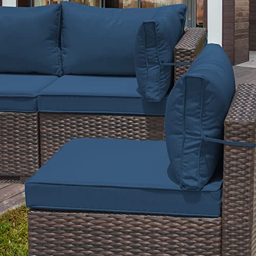 RTDTD Outdoor Patio Furniture Set, 14 Pieces Outdoor Furniture All Weather Patio Sectional Sofa PE Wicker Modular Conversation Sets with Coffee Table,12 Chairs & Seat Clips(Dark Blue) - WoodArtSupply