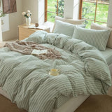 BESTDESIL Sage Green and White Striped Duvet Cover,100% Washed Cotton Breathable and Linen Like Bedding Set(Strip-Sage Green/White,Twin) BESTDESIL