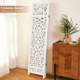 5.75Ft Room Divider Wood Screen, 33Lbs Durable MDF Carved Rustic Style Headboard, Reversible Freestanding Folding Partition Paravent for Home, 69 * 71 inch(H*W) - 4 Panels (Rustic White) Svimi