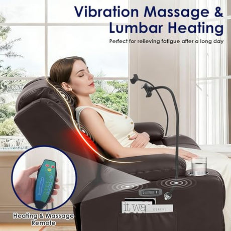Redlife Power Loveseat Recliner Sofa with Console, PU Leather Dual Reclining Couch with Blue LED Lights, Bluetooth Speakers, USB Ports, Phone Holders, Home Theater & RV Recliner (Brown) Redlifeᅟᅠ