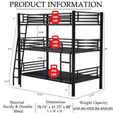 ZVXKLP Heavy Duty Metal Triple Bunk Bed,Triple Twin Bunk Beds for Kids and Adults,Separates Into 3 Beds,Tripple 3 Bed Frame with 2 Ladders & No Box Spring Needed,Weight Capacity: 450 LBS ZVXKLP