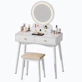 Furmax Vanity Desk Makeup Vanity Table with Lighted Mirror Vanity Set with Modern Desktop, Soft Cushioned Stool, 4 Storage Drawers, 3 Colors Mirror Brightness Adjustable (White) Furmax
