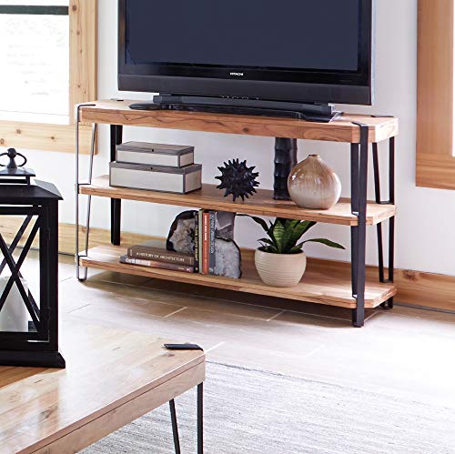 Alaterre Furniture Natural Ryegate Solid Wood with Metal Media Console Table - WoodArtSupply