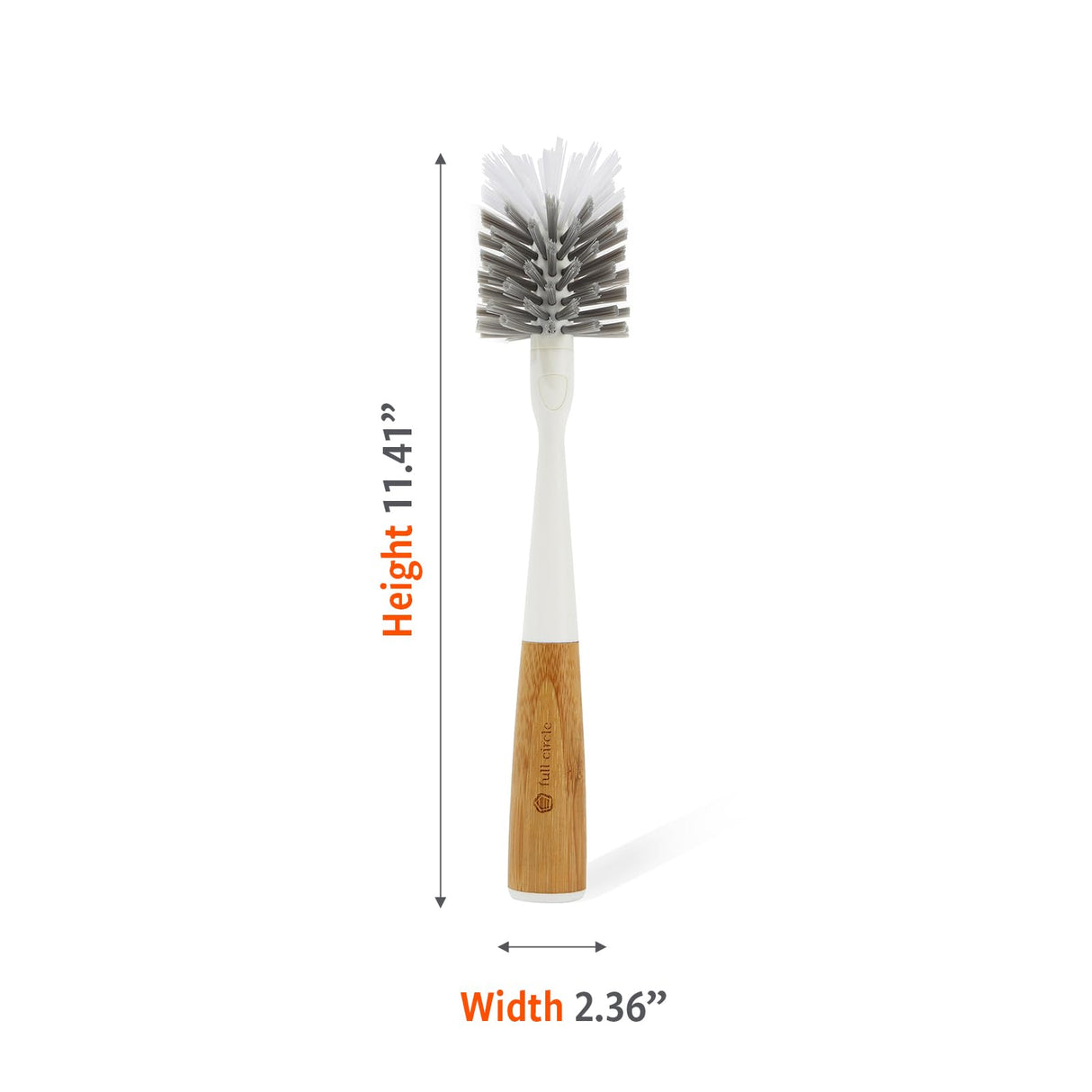 Full Circle Clean Reach Bottle Brush with Replaceable Bristle Brush Head, Bamboo Handle, White Full Circle