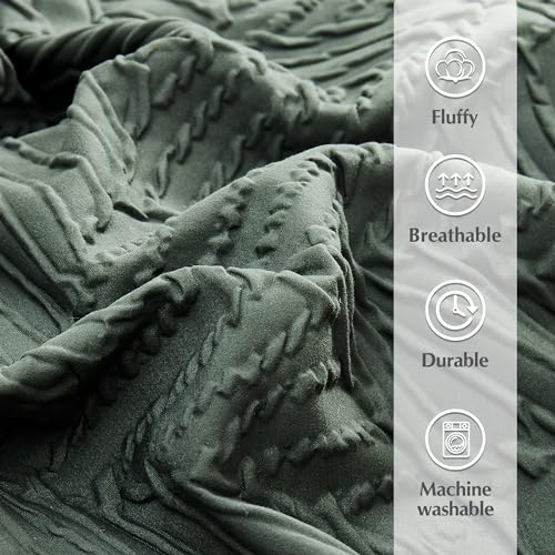 Geniospin Queen Comforter Set - 7 Pieces Dark Green Bedding Set, Botanical Textured Comforter Bed Set, All Season Lightweight Bed in a Bag with Comforter, Sheets, Pillowcases & Shams Geniospin