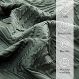 Geniospin Queen Comforter Set - 7 Pieces Dark Green Bedding Set, Botanical Textured Comforter Bed Set, All Season Lightweight Bed in a Bag with Comforter, Sheets, Pillowcases & Shams Geniospin
