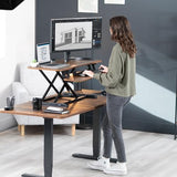 VIVO 42 inch Desk Converter, K Series, Height Adjustable Sit to Stand Riser, Dual Monitor and Laptop Workstation with Wide Keyboard Tray, Rustic Vintage Brown Top, Black Frame, DESK-V042KN VIVO