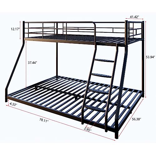 AnwickNomo Heavy Duty Steel Twin Over Full Bunk Bed, Beds for Kids Adults Teens Bed with Stairs & Flat Rungs, Metal Slat Support, No Box Spring Needed (Black), Bunk Bed 54azz AnwickNomo