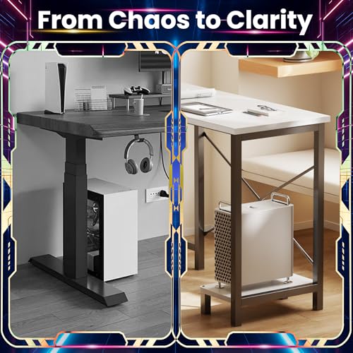 DUMOS L Shaped Desk, Computer Gaming Desks Corner Office Table with CPU Shelf for Home Study Writing Work Station 50 Inch, White DUMOS