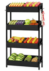 Tribesigns Wood Fruit and Vegetable Basket Stand Rack for Kitchen, Office, Store, Supremarket, Pantry Shelf Unit for Snacks, Cookies, Candies (Black, 1PCS) Tribesigns