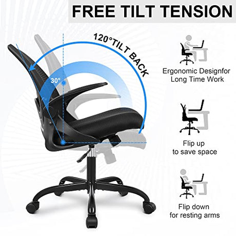 Primy Office Chair Ergonomic Desk Chair with Flip up Armrests Swivel Breathable Desk Mesh Computer Chair with Adjustable Lumbar Support and Height for Conference Room (Black) Primy