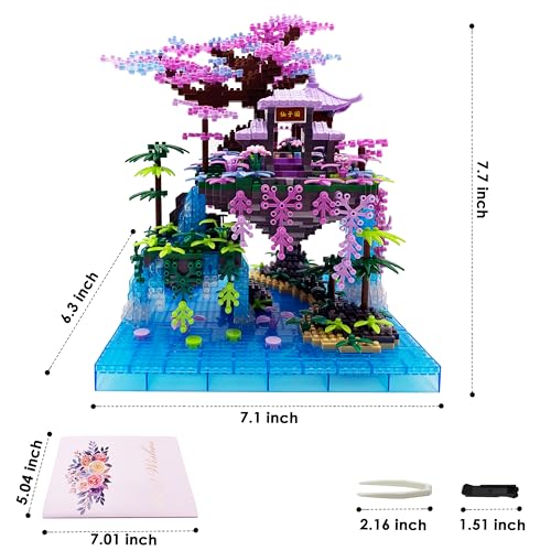 Alizdd Micro Building Blocks Sets，Chinese Moon Palace Architecture and Cherry Blossom Bonsai Tree Building Toys for Adults，Japanese Sakura House Model，Creative Mini Bricks Gift for Kids 14+，2588 PCS