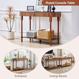 MAHYIZYI Fluted Console Table for Entryway, 43.3'' Narrow Entryway Tables with 2 Wooden Drawers, Retro Sofa Table Behind Couch Accent Tables for Foyer, Living Room, Hallway (Walnut) MAHYIZYI