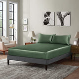 Pothuiny Satin Fitted Sheet - Ultra Soft Deep Pocket, Woodland Green, Single Mattress Cover (12" to 16") P Pothuiny