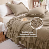 QSH 3PCs Light Taupe Ruffled Comforter Set Queen Size,Shabby Boho Chic Bedding Comforter Sets Queen, Ultra Soft Farmhouse Lightweight Microfiber Inner Fill Bed Comforter Set QSH