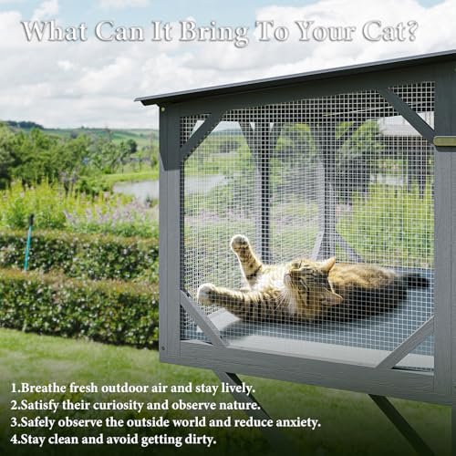 Waleaf Cat Window Box, 43.3" Catio Outdoor Cat Enclosure for Sunbathing, Napping & Overlooking, Sturdy Window Perch for Large Indoor Cats - All Weather Use, Nature Friendly Design Waleaf