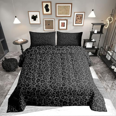 Castle Fairy Leopard Print Bedding Set 3 Pcs King Size,Cheetah Comforter Set,African Wildlife Down Alternative Adults Bedroom Decor,Gray Wild Animal Skin Ultra Soft Bed Inner Fill with 2 Piilowcases Castle Fairy