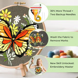HTVRONT Embroidery Kit for Beginners, Butterfly Embroidery Kits with Step-by-Step Video Tutorials, Simple 6 Stitches Beginner Embroidery Kit for Adult Crafts