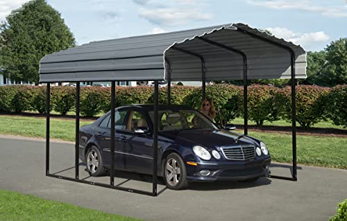 Arrow Carports Galvanized Steel Carport, Compact Car Metal Carport Kit, 10' x 15' x 9', Charcoal Arrow Shed