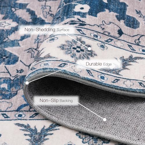 Yanlaza Boho Rug Runners 2x8,Narrow Long Hallway Runners,Kitchen Carpet Non Slip Washable,Rubber Backed Area Rugs for entryway Indoor Bedroom Bedside Farmhouse Laundry Bathroom (Blue, 2'x8') Yanlaza