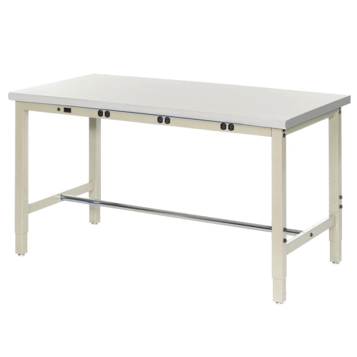 Global Industrial 72" W x 36" D Adjustable Height Workbench, Power Apron, 1-1/4" Thick ESD Laminate Safety Edge, Tan Global Industrial