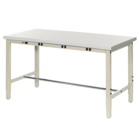 Global Industrial 72" W x 36" D Adjustable Height Workbench, Power Apron, 1-1/4" Thick ESD Laminate Safety Edge, Tan Global Industrial