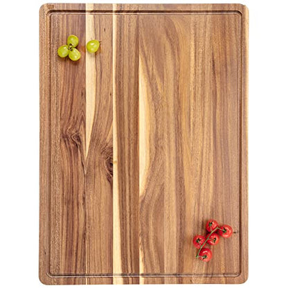 Extra Large Acacia Wood Cutting Board, 24x18 Inch Large Butcher Block Chopping Board with Handle and Juice Groove, Carving Board for Turkey, Meat, - WoodArtSupply