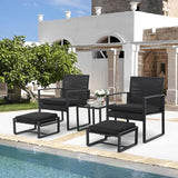 JOIVI 5 Pieces Patio Bistro Set, PE Wicker Outdoor Patio Furniture Set, Modern Rattan Patio Chairs with Table & Ottomans, Patio Conversation Sets for Balcony, Front Porch, Garden, Black Cushion JOIVI