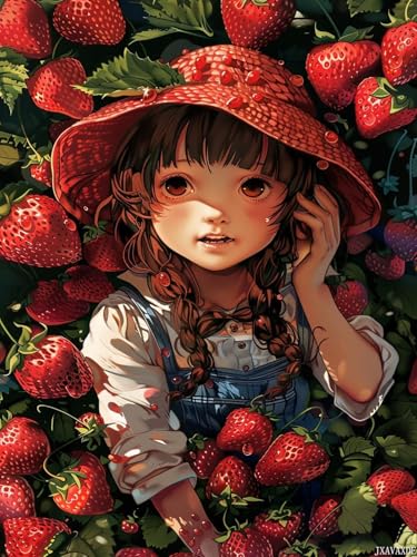 JXAVAXDE Adults Only Diamond Painting Set Strawberry Fields, Decoration for Diamond Painting Lovers, Fresh Strawberries Ideal Gift 5D Diamond Art 12x16 Inches JXAVAXDE