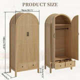 Lxsxlome Wardrobe Closet, Armoire Wardrobe Closet with Drawers and 2 Arched Fluted Doors, 70.87‘’ Tall Wooden Bedroom Armoires with Shelves and Hanging Rod (2, Wood Color) Lxsxlome
