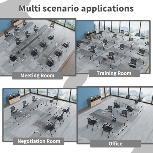 Folding Conference Table, Conference Room Tables for 6-12 Person, Modern Modular Training Table with 360° Silent Wheels, Large Mobile Foldable Seminar Meeting Tables for Office (2, Grey2, 55.1in) Jklmzpf