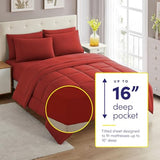 Sweet Home Collection 7 Piece Comforter Set Bag Solid Color All Season Soft Down Alternative Blanket & Luxurious Microfiber Bed Sheets, Red, Twin XL Sweet Home Collection