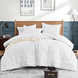 Andency White Grid Comforter Set Twin Size (66x90 Inch), 2 Pieces(1 Grid Comforter and 1 Pillowcase), Summer Lightweight Microfiber Down Alternative White Comforter with Black Lines for Kids Girls Andency
