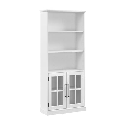 Bush Business Furniture Westbrook 5 Shelf Tall Bookcase with Glass Doors in White Ash - WoodArtSupply