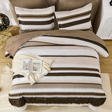WONGS BEDDING Comforter Queen Size, Brown 7 Pieces Comforter for Queen Bed Striped Bed in a Bag Soft Bedding Comforter Set for All Season(90"×90") WONGS BEDDING