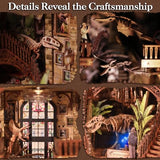 VkotaVkoty [2026 New] Dinosaur Museum Book Nook Kit with Dust Cover & LED Light, DIY Miniature House Kit Toy, 3D Wooden Puzzle Bookshelf Decor Building Kit, Birthday Gifts for Family & Friends