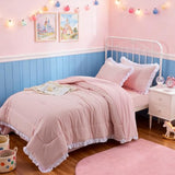 A Nice Night Comforter Twin Size,Pink Ruffle Comforter for Dorm Room Essentials for Twin Bed,Plaid Checkered Chic Bedding Bed in a Bag for Girls A Nice Night