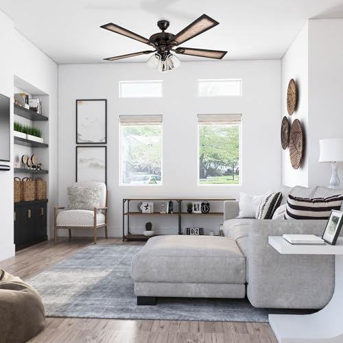 Prominence Home Glenmont, 52 Inch Farmhouse LED Ceiling Fan with Light, Pull Chain, Three Mounting Options, Dual Finish Blades, Reversible Motor - 40278-01 (Oil-Rubbed Bronze) Prominence Home