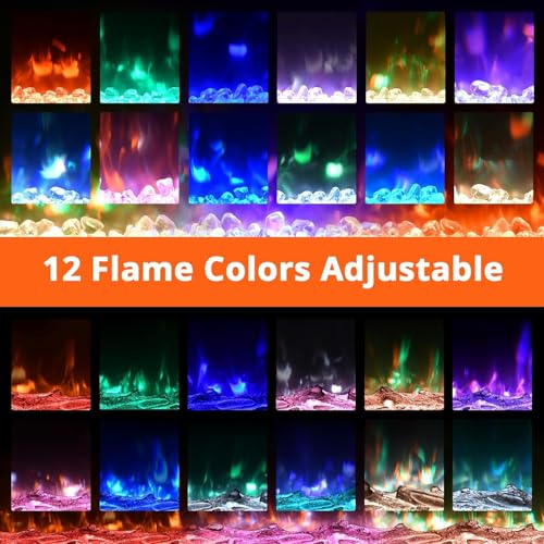 Zstar 60" Electric Fireplace Recessed and Wall Mounted with Remote Control, 750-1500W Fireplace Heater with Timer, Thermostat, Low Noise, Adjustable Flame Color, Speed & Brightness, Log & Crystals Zstar