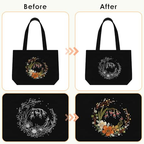 ERKOON Canvas Tote Bag Embroidery Kit for Beginners, Floral Arts Crafts Cross Stitch Kits for Adults Including Stamped Embroidery Bag with Hoops, Needle, Instruction and Color Threads (Flower) ERKOON