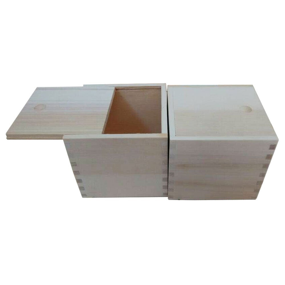 StarMall Wooden Unfinished Storage Box with Slide Top-Square (Big(5" x 5" x 4.5")) StarMall